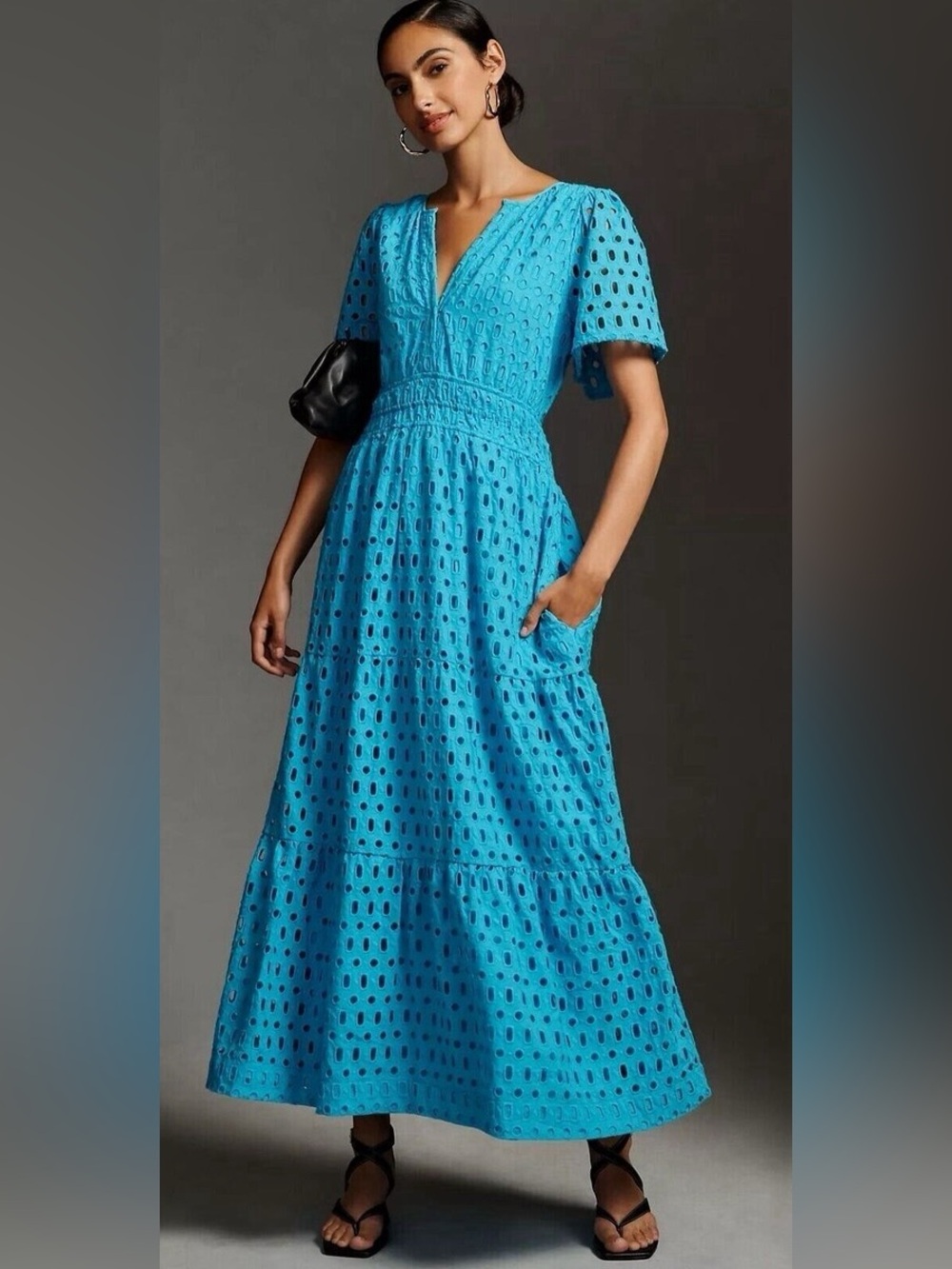Anthropologie Somerset Turquoise Eyelet V-Neck Maxi Dress NWT XXS